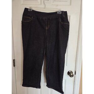 Woman Within Size 22 W Womens Black Crop Jeans - Pull On Faux Zipper Front